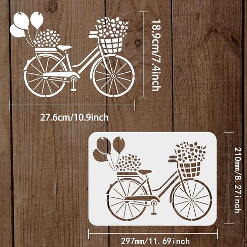 FINGERINSPIRE Bicycle Stencil Template 11.7x8.3 inch Flower Stencils Plastic Bike Balloon Flowers Pattern Painting Stencil Reusable DIY Decor Stencil for Painting on Wood, Floor, Wall in Saudi Arabia