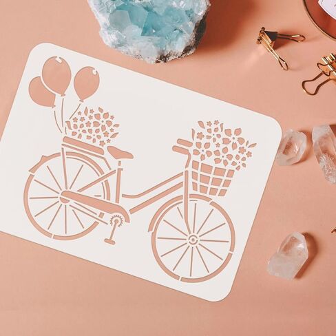 FINGERINSPIRE Bicycle Stencil Template 11.7x8.3 inch Flower Stencils Plastic Bike Balloon Flowers Pattern Painting Stencil Reusable DIY Decor Stencil for Painting on Wood, Floor, Wall in Saudi Arabia