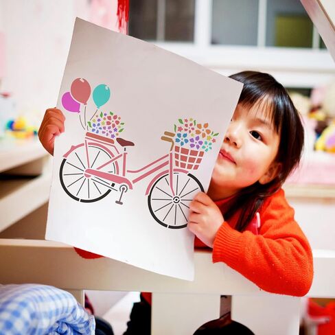 FINGERINSPIRE Bicycle Stencil Template 11.7x8.3 inch Flower Stencils Plastic Bike Balloon Flowers Pattern Painting Stencil Reusable DIY Decor Stencil for Painting on Wood, Floor, Wall in Saudi Arabia
