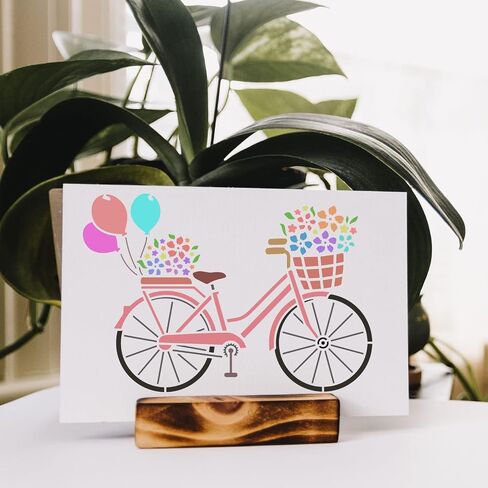 FINGERINSPIRE Bicycle Stencil Template 11.7x8.3 inch Flower Stencils Plastic Bike Balloon Flowers Pattern Painting Stencil Reusable DIY Decor Stencil for Painting on Wood, Floor, Wall in Saudi Arabia