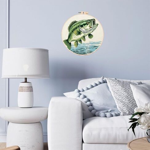 DIY Cross Stitch Kits Bass Fish with Hoop 11ct Needlepoint Embroidery مختومة مُعد Cross Cross Set Set Craft Wall Decor 20x20cm-1 in Saudi Arabia