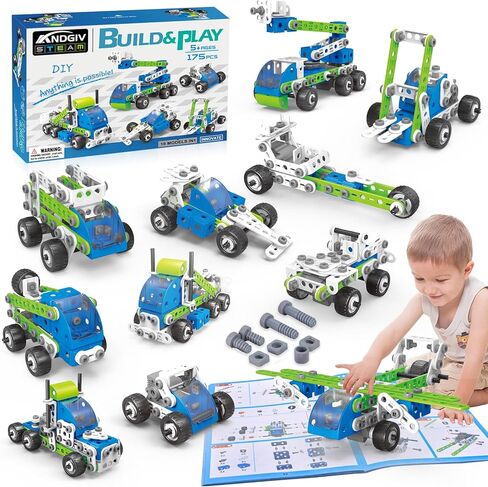 STEM Building Toys for Kids Ages 4-8, 175 Pcs Educational Construction Kit, Building Blocks Set, 18 in 1 Creative Engineering Pull Back Cars, Birthday Gift for Boys & Girls 4 5 6 7 8 9 10 Year Old in Kuwait