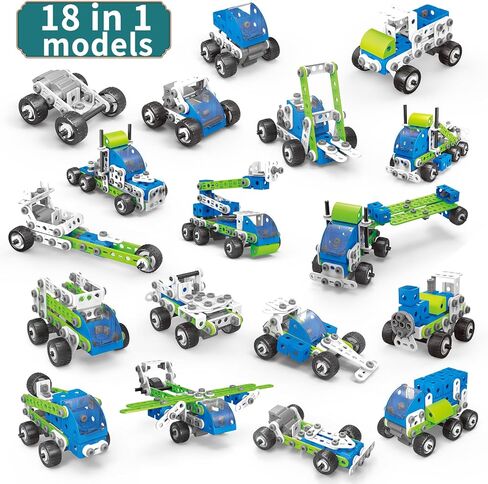 STEM Building Toys for Kids Ages 4-8, 175 Pcs Educational Construction Kit, Building Blocks Set, 18 in 1 Creative Engineering Pull Back Cars, Birthday Gift for Boys & Girls 4 5 6 7 8 9 10 Year Old in Kuwait