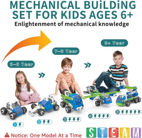 STEM Building Toys for Kids Ages 4-8, 175 Pcs Educational Construction Kit, Building Blocks Set, 18 in 1 Creative Engineering Pull Back Cars, Birthday Gift for Boys & Girls 4 5 6 7 8 9 10 Year Old in Kuwait