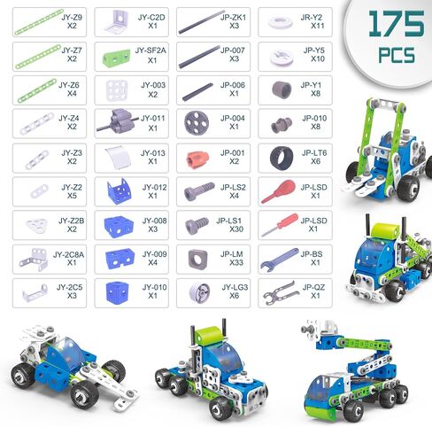 STEM Building Toys for Kids Ages 4-8, 175 Pcs Educational Construction Kit, Building Blocks Set, 18 in 1 Creative Engineering Pull Back Cars, Birthday Gift for Boys & Girls 4 5 6 7 8 9 10 Year Old in Kuwait