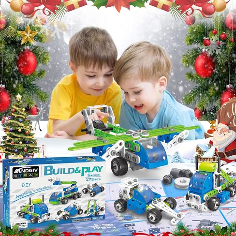 STEM Building Toys for Kids Ages 4-8, 175 Pcs Educational Construction Kit, Building Blocks Set, 18 in 1 Creative Engineering Pull Back Cars, Birthday Gift for Boys & Girls 4 5 6 7 8 9 10 Year Old in Kuwait
