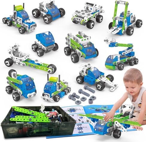 STEM Building Toys for Kids Ages 4-8, 175 Pcs Educational Construction Kit, Building Blocks Set, 18 in 1 Creative Engineering Pull Back Cars, Birthday Gift for Boys & Girls 4 5 6 7 8 9 10 Year Old in Kuwait