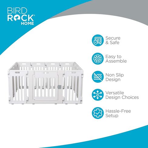 BIRDROCK HOME Dog Playpen with Door | 12 Panel | 25.6in H | Strong Plastic | Puppy Safety Fence Pen Playpen | Non-Slip and Secure Pet Gate | White in Kuwait