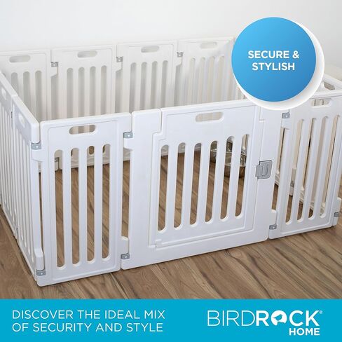 BIRDROCK HOME Dog Playpen with Door | 12 Panel | 25.6in H | Strong Plastic | Puppy Safety Fence Pen Playpen | Non-Slip and Secure Pet Gate | White in Kuwait