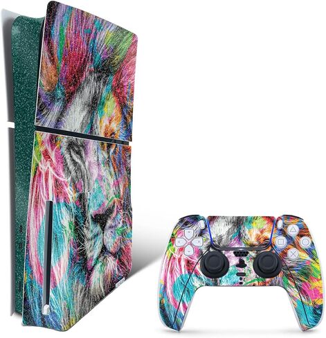 Mayyskins Glossy Glitter Skin متوافق مع PlayStation 5 Slim Disk Edition Bundle - Neon Lion | واقي ، دائم عالية اللمعان اللمعان النهائي | سهل التقديم | صنع في الولايات المتحدة in Saudi Arabia