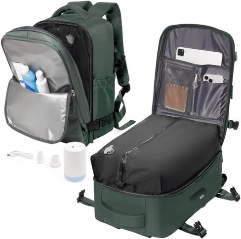 Vacuum Backpack Travel with Pump for Women, Personal Item Carry on Backpack Flight Approved 18x14x8 inches for Men, Waterproof Work Laptop Casual Daypack - Green in Saudi Arabia