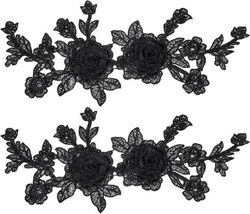 2 أجهزة كمبيوتر أسود الزهور الزخارف الزخرفة ، زهرة زين خياطة على بقع فستان بقع زهرة خمر خياطة النسيج لفساتين الزفاف ، الجينز ، الأحذية ، ملحقات الحرف الزفاف in Kuwait