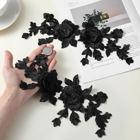 2 أجهزة كمبيوتر أسود الزهور الزخارف الزخرفة ، زهرة زين خياطة على بقع فستان بقع زهرة خمر خياطة النسيج لفساتين الزفاف ، الجينز ، الأحذية ، ملحقات الحرف الزفاف in Kuwait