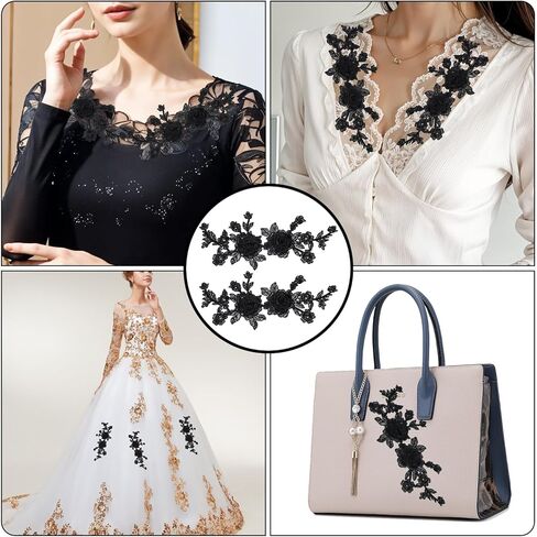 2 أجهزة كمبيوتر أسود الزهور الزخارف الزخرفة ، زهرة زين خياطة على بقع فستان بقع زهرة خمر خياطة النسيج لفساتين الزفاف ، الجينز ، الأحذية ، ملحقات الحرف الزفاف in Kuwait