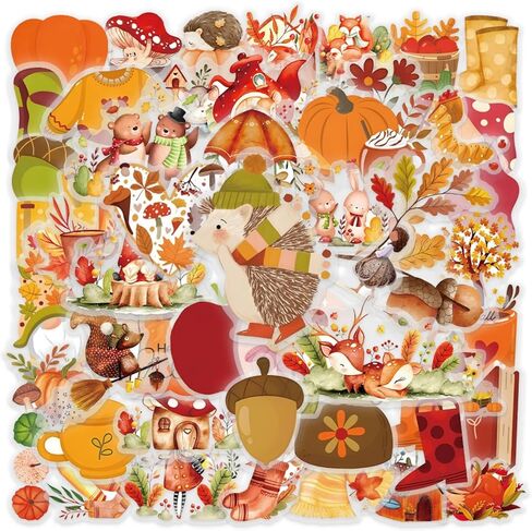 50PCS Transparent Fall Stickers, Aesthetic Autumn Stickers for Scrapbooking Laptop Water Bottles, Thanksgiving Fall Sticker for Kid, Adults Gifts in Kuwait