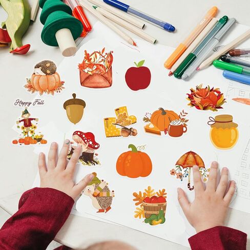 50PCS Transparent Fall Stickers, Aesthetic Autumn Stickers for Scrapbooking Laptop Water Bottles, Thanksgiving Fall Sticker for Kid, Adults Gifts in Kuwait