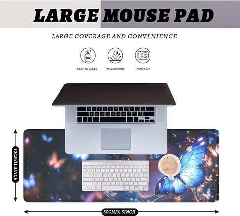 Anime Sky Mouse Pad Cartoon Blue Green Sky Clouds Stars Extended Mousepad Waterproof Stitched Edges Rubber Base Non-Slip Deskpad Computer Keyboard Mat 31.5x11.8 in in Saudi Arabia