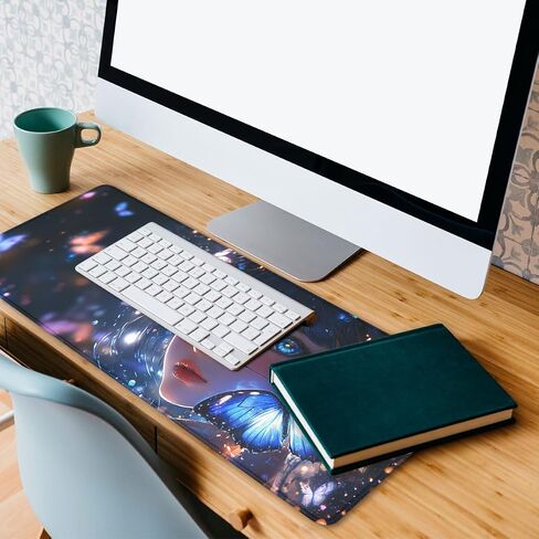 Anime Sky Mouse Pad Cartoon Blue Green Sky Clouds Stars Extended Mousepad Waterproof Stitched Edges Rubber Base Non-Slip Deskpad Computer Keyboard Mat 31.5x11.8 in in Saudi Arabia