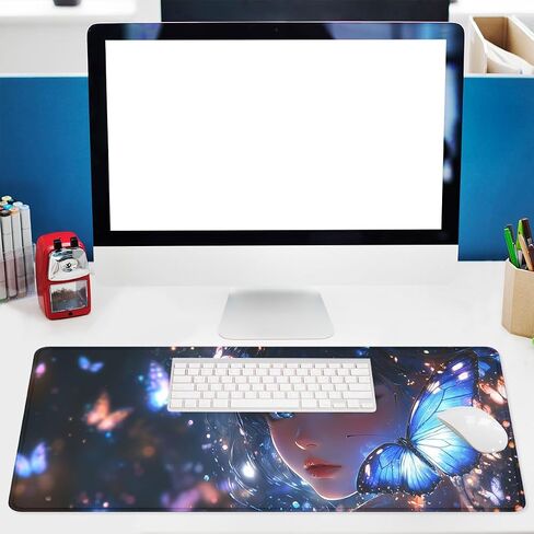 Anime Sky Mouse Pad Cartoon Blue Green Sky Clouds Stars Extended Mousepad Waterproof Stitched Edges Rubber Base Non-Slip Deskpad Computer Keyboard Mat 31.5x11.8 in in Saudi Arabia