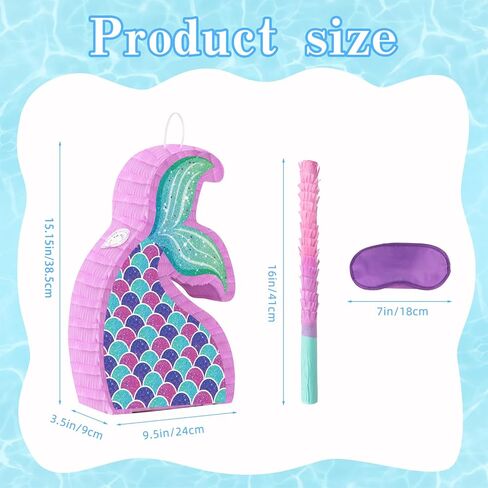 حورية البحر بيناتا لتزيين حفلات اعياد الميلاد، العاب حفلات حورية البحر مع معصوب العينين وخفاش حورية البحر، لوازم حفلات للبنات بطابع تحت البحر، لعبة حفلات اعياد الميلاد والكرنفال للاطفال in Kuwait