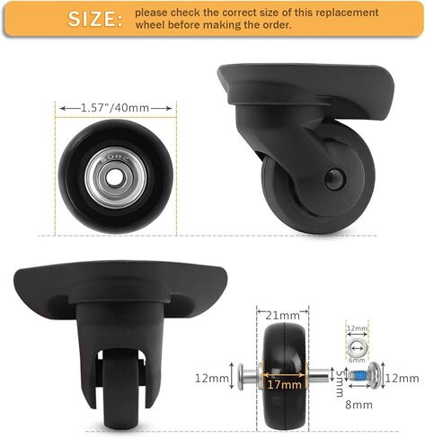 50mm x 14mm Luggage Replacement Wheels Set 8Pcs Rubber Swivel Caster Wheels with 4Pcs Wheels Cover Socks 50mm Axles and Repair Kit for Luggage Bags Trolley Case in Kuwait