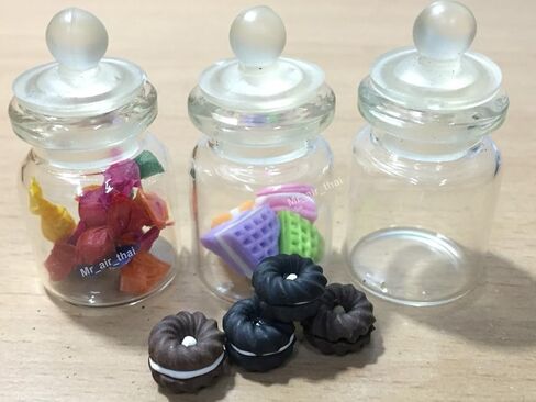 3pc كعكة مصغرة طعام شوكولاتة كوكي دمية دونات الحلوى في الزجاج الصافي زجاجة صغيرة فاكهة الطعام #MF062 in Kuwait