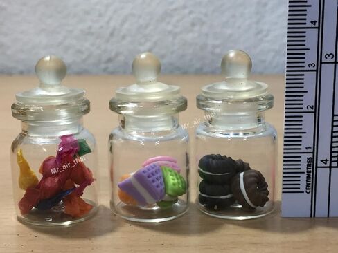 3pc كعكة مصغرة طعام شوكولاتة كوكي دمية دونات الحلوى في الزجاج الصافي زجاجة صغيرة فاكهة الطعام #MF062 in Kuwait