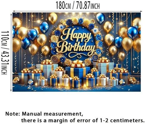 GOLD 3D TEXT Blue Gold Balloon Gift Pattern Blue Background Banner Decoration موضوع سعيد خلفية عيد ميلاد زخرفة حفلة in Saudi Arabia