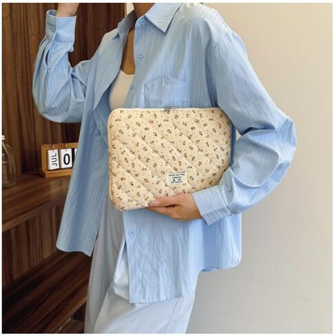 9-15in Cutecore Puffy Laptop Sleeve Coquette Cute Floral Quilted Laptop Case Cover Vintage Storage Bag Accessories (Yellow,13-14in) in Kuwait