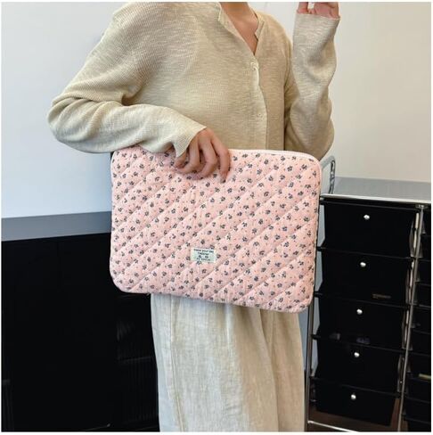 9-15in Cutecore Puffy Laptop Sleeve Coquette Cute Floral Quilted Laptop Case Cover Vintage Storage Bag Accessories (Yellow,13-14in) in Kuwait