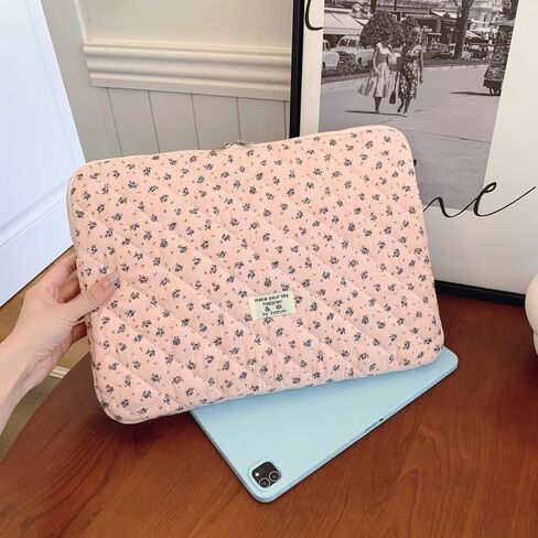 9-15in Cutecore Puffy Laptop Sleeve Coquette Cute Floral Quilted Laptop Case Cover Vintage Storage Bag Accessories (Yellow,13-14in) in Kuwait