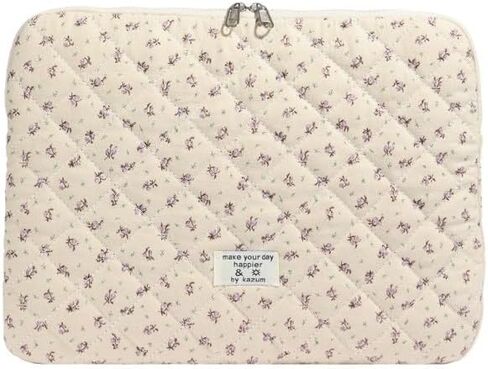 9-15in Cutecore Puffy Laptop Sleeve Coquette Cute Floral Quilted Laptop Case Cover Vintage Storage Bag Accessories (Yellow,13-14in) in Kuwait