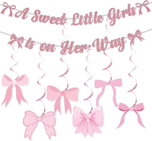 A Sweet Little Girl is on Her Way Banner Rose Gold Glitter, Pink Bow Baby Shower Decorations, Baby Girl Banner, Coquette Its a Girl Baby Shower Decorations for Sweet Baby Girl in Saudi Arabia