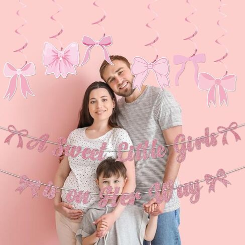 A Sweet Little Girl is on Her Way Banner Rose Gold Glitter, Pink Bow Baby Shower Decorations, Baby Girl Banner, Coquette Its a Girl Baby Shower Decorations for Sweet Baby Girl in Saudi Arabia