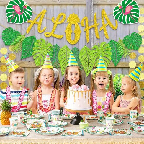 ترقية ، زخارف راية ألوها ، لافتة لوا مع أوراق النخيل اللامعة ، لتوصيلات الحفلات الطرامية في هاواي الاستوائية الصيفية in Kuwait