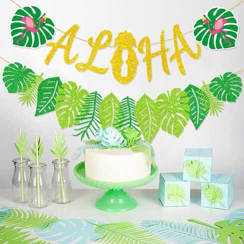ترقية ، زخارف راية ألوها ، لافتة لوا مع أوراق النخيل اللامعة ، لتوصيلات الحفلات الطرامية في هاواي الاستوائية الصيفية in Kuwait