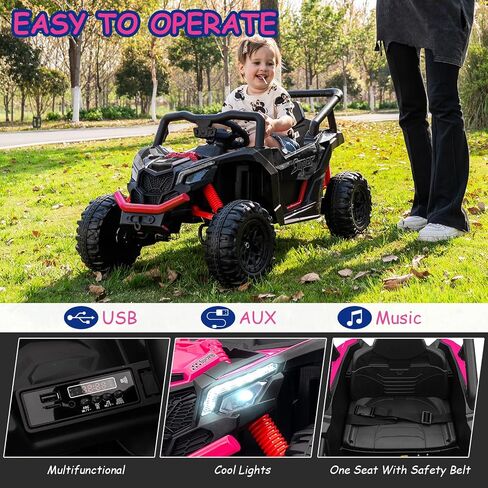 Run Fast 24v Ride on Car with Parent Remote Control,Electric Ride on Toys Car for Kids 3-5,Off-Road UTV,4WD 25W Motors 3.4MPH Max Speed w/Safety Belt,Horn,Music and LED Lights(Pink, 24V) in Saudi Arabia