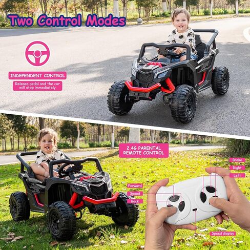 Run Fast 24v Ride on Car with Parent Remote Control,Electric Ride on Toys Car for Kids 3-5,Off-Road UTV,4WD 25W Motors 3.4MPH Max Speed w/Safety Belt,Horn,Music and LED Lights(Pink, 24V) in Saudi Arabia