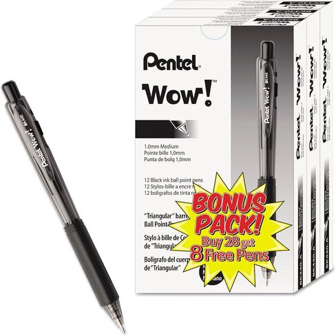Pentel BK440ASWUS WOW! Retractable Ballpoint Pen, 1mm, Black Barrel, Black Ink, 36/Pack in Saudi Arabia
