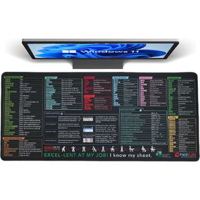 Excel Shortcut Keys Mouse Pad – XXL Extended Desk Mat with Non-Slip Base & Stitched Edges – Black Extra Large Gaming & Office Mousepad, 900x400mm Cheat Sheet for Work, Study & Laptop Setup in Kuwait