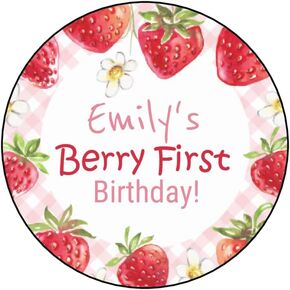 24 Pcs Personalized Strawberry Stickers, Party Favor Labels, Birthday, Tags, 2.5", Goody Bag Stickers, Stamps, Sticker for packages Gifts Decorations, Kids Birthday, 1st, First Birthday, Strawberries in Saudi Arabia