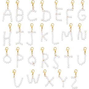 PH PandaHall 26pcs A~Z Pendants Imitated Pearl Charms Alphabet Letter Charms with Golden Alloy Lobster Claw Clasps for Jewelry Bracelet Necklace Making Shoes Deco DIY Crafting, 35~52mm in Saudi Arabia