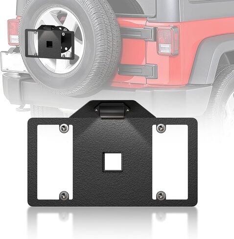 Universal Flip-Up Front License Plate Frame for 10" Hawse Fairlead Mount Compatible with Jeep Ford Dodge Chevrolet GMC Nissan Toyota Pickup Truck & Off-Road Car, Bumper Winch Bracket Holder in Kuwait