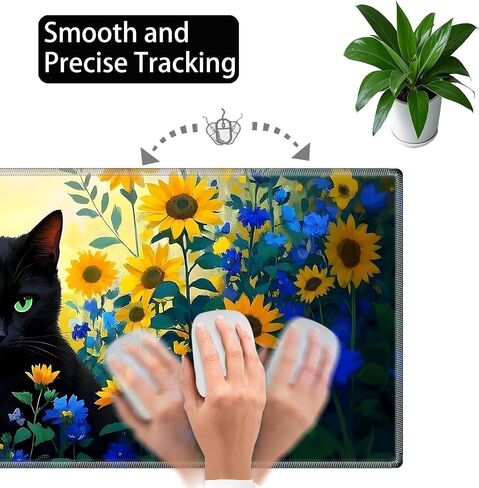 XL كبير ألعاب الماوس وسادة 31.5x11.8 بوصة + توديس -وسادة المكتب الممتد مع حواف خياطة ، قاعدة مطاطية غير انزلاق ، موسباد الكمبيوتر الأسود للكمبيوتر المحمول ، الكمبيوتر ، المكتب والمنزل ، زهرة القط الأسود in Saudi Arabia