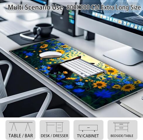 XL كبير ألعاب الماوس وسادة 31.5x11.8 بوصة + توديس -وسادة المكتب الممتد مع حواف خياطة ، قاعدة مطاطية غير انزلاق ، موسباد الكمبيوتر الأسود للكمبيوتر المحمول ، الكمبيوتر ، المكتب والمنزل ، زهرة القط الأسود in Saudi Arabia
