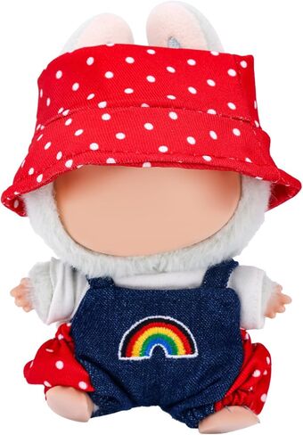 مجموعة ملابس الدمية ، أزياء دمية لطيفة 17 سم بما في ذلك قوس قوس قزح تي شيرت و Polka Dot Bucket Dust Hat Fashion Associate Supervories Supplies (Red) in Kuwait