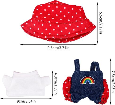 مجموعة ملابس الدمية ، أزياء دمية لطيفة 17 سم بما في ذلك قوس قوس قزح تي شيرت و Polka Dot Bucket Dust Hat Fashion Associate Supervories Supplies (Red) in Kuwait