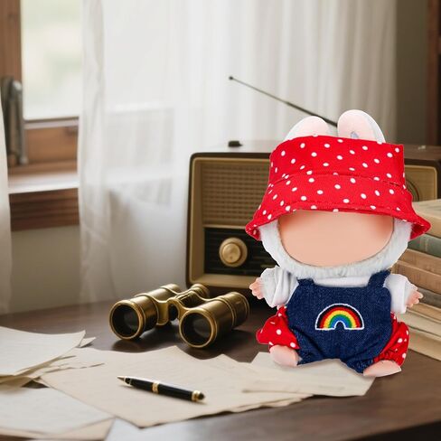 مجموعة ملابس الدمية ، أزياء دمية لطيفة 17 سم بما في ذلك قوس قوس قزح تي شيرت و Polka Dot Bucket Dust Hat Fashion Associate Supervories Supplies (Red) in Kuwait