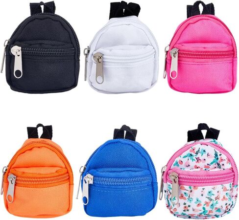 GorgeCraft 6 أنماط Mini Doll Backpack Miniatures House Backpack Doll Zipper School Bass Fors for Dolls Associal Ornament Props Props Black Whood Orange Blue Khaki Gifts in Saudi Arabia