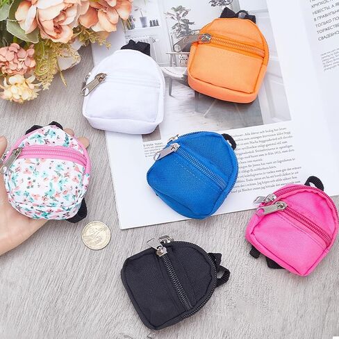 GorgeCraft 6 أنماط Mini Doll Backpack Miniatures House Backpack Doll Zipper School Bass Fors for Dolls Associal Ornament Props Props Black Whood Orange Blue Khaki Gifts in Saudi Arabia